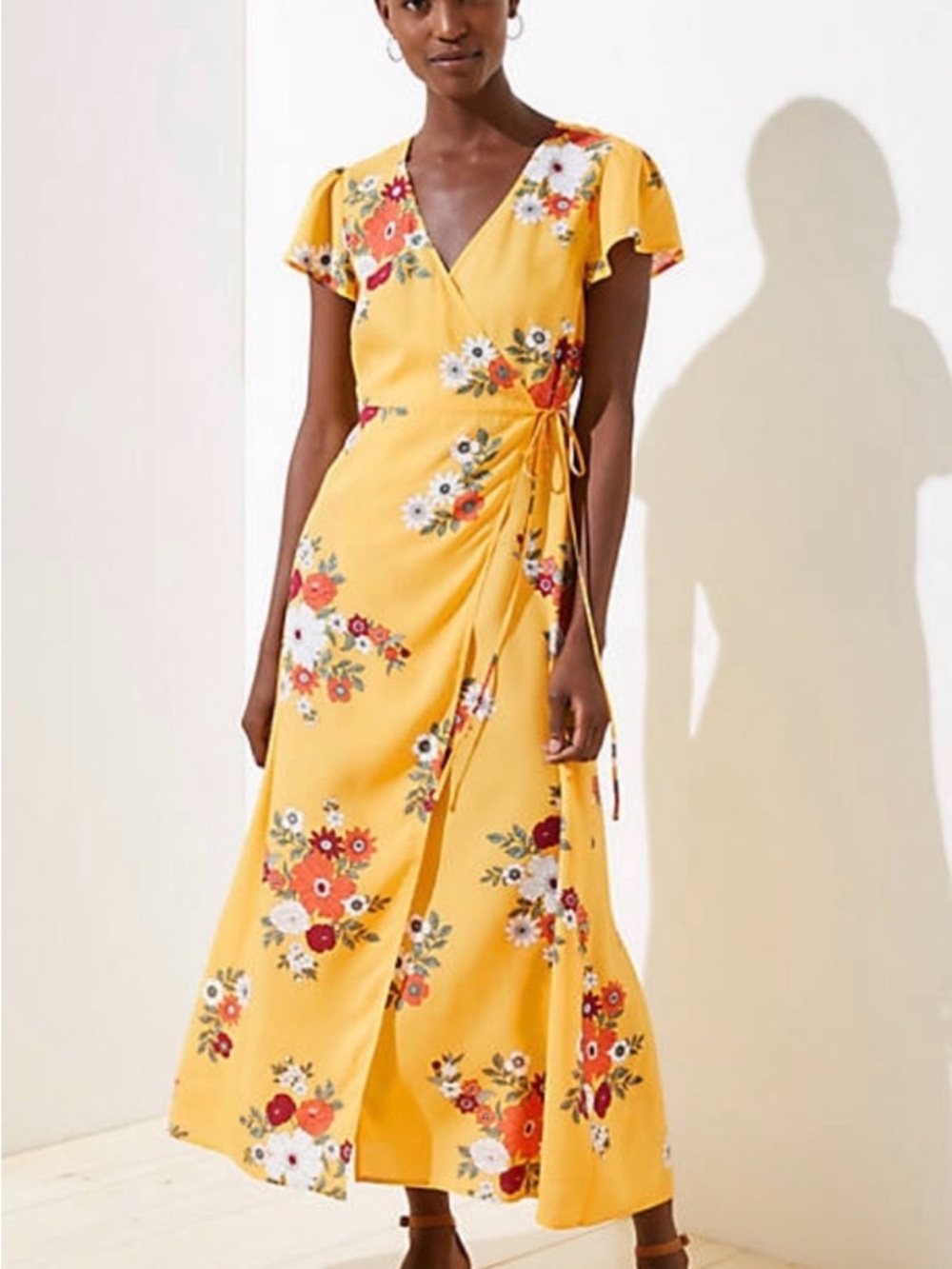NWT Loft Yellow Floral Wrap Maxi Dress XS